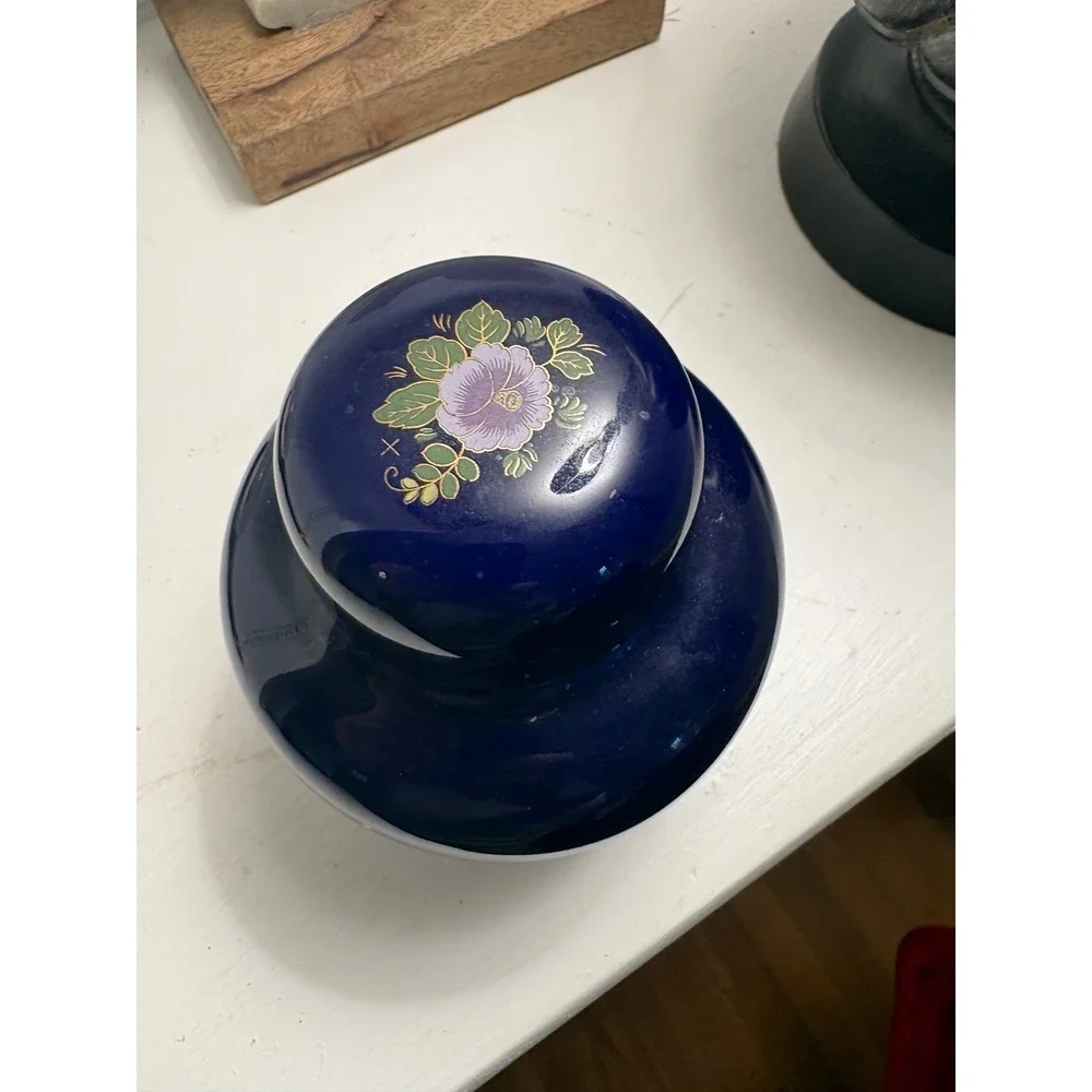 Price Products Cobalt Blue Porcelain Ginger Jar Peacock Floral Gold Accents Lid